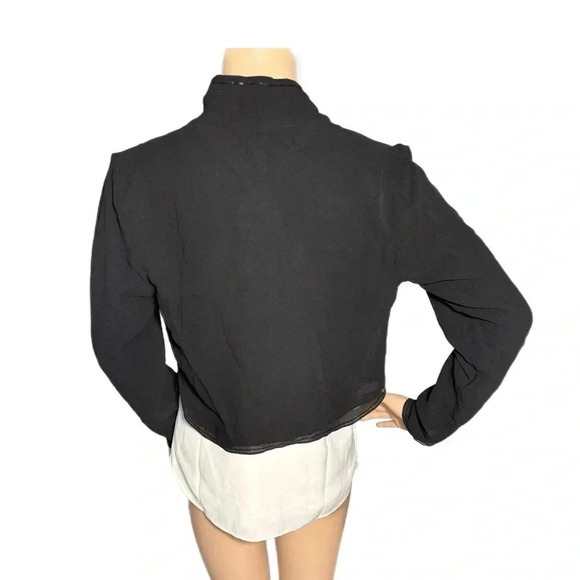 EILEEN FISHER 100% Silk Open Front Sheer Blouse Black Sequin Trim Elegant Crop - Picture 4 of 13